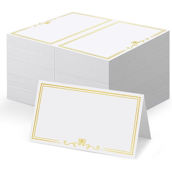 150Pcs Place Cards for Table Setting, Small Name Cards with Gold Foil Border 2 x 3.5 Inch Food Labels for Party Buffet Wedding Tent Card Table Card for Dinner Parties Seating Assignment
