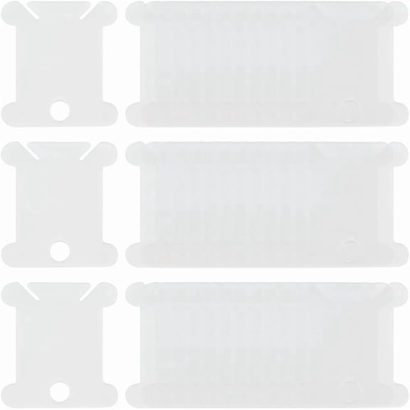 150Pcs Plastic Floss Bobbin Embroidery Thread Organizer Cards Clear Lightweight Stitch Yarn Winder with Slots and Hanging Hoop for DIY Crafting Sewing Needlework Storage Accessories