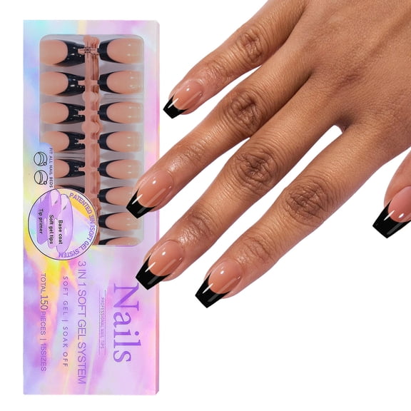 150Pcs Press On Nails Gel False Tips 3 in 1 Pre-Colored French Nails Fake Nails 14 Sizes for Extensions