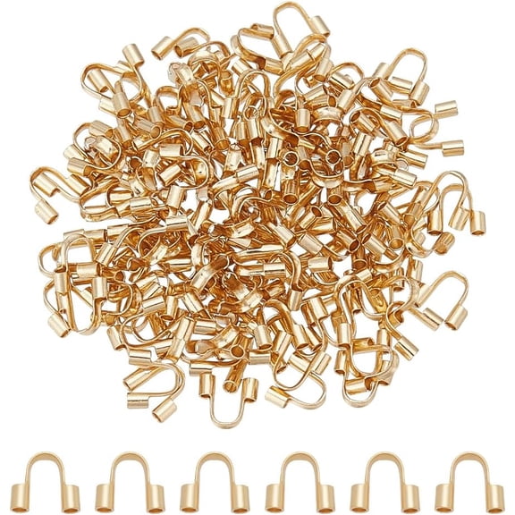 150Pcs Real 18K Gold Plated U Shape Guards Cable Protectors 304 Stainless Steel Wire Guardian Protector Metal Thread Protector Loops Terminators for Necklace Bracelet Jewelry Making Gold DIY