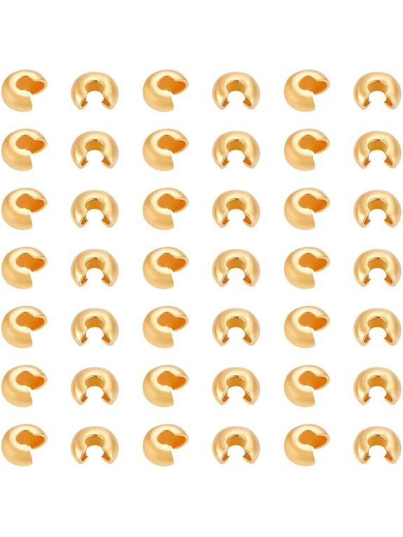 150Pcs Real 24K Gold Plated Crimp Bead Knot Covers Half Round Open Crimp Beads Covers Open Crimp Beads 4mm Metal Crimp Beads Necklace Beads for DIY Bracelets Jewelry Makings