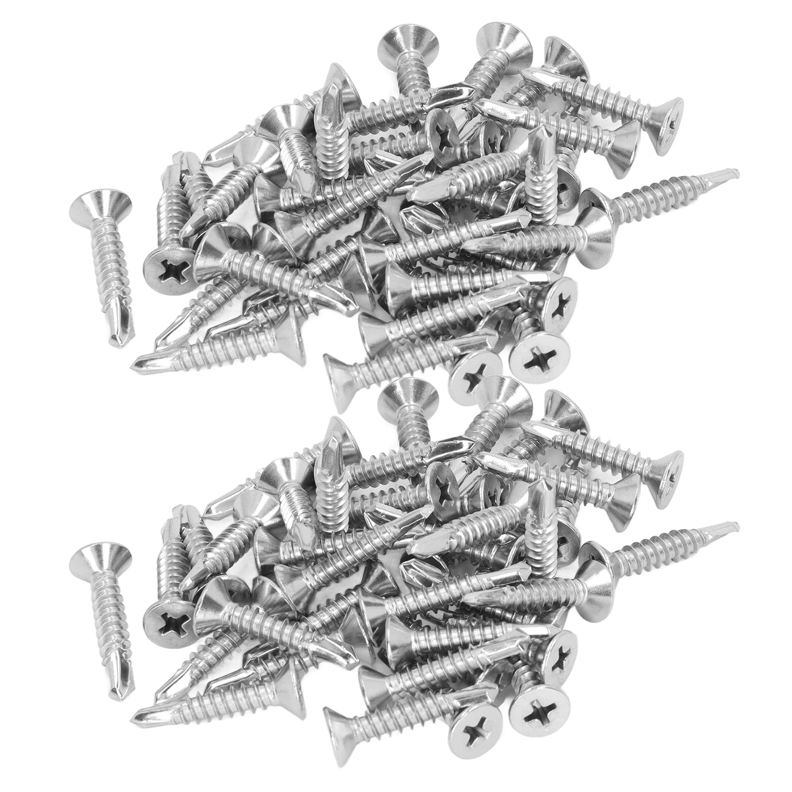 100 Pcs #8 X 3/4 Inch Self-Drilling Screws - 304 Stainless Steel Flat Head Sheet Metal Screws