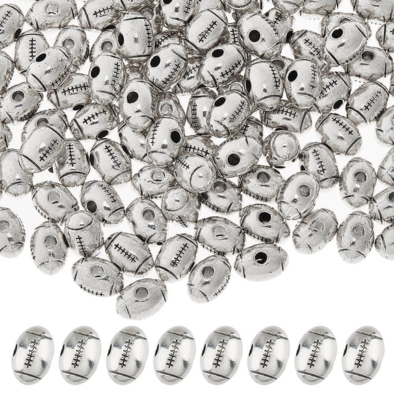 150Pcs Style Alloy Beads Rugby Silver 12x8mm Hole: 2mm