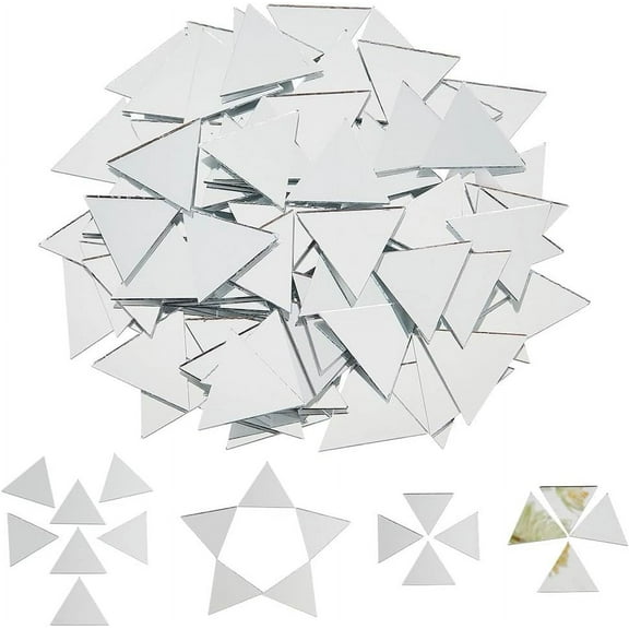150Pcs Triangle Mosaic Pieces 1x1 inch Small Mosaic Tiles 1mm Thick Non-Stick Mini Glass Mirror Tiles DIY Mirror Triangle Mini Mirrors with Iron Box for Crafts Art Wall Door Home Decorations diy