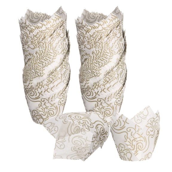 150Pcs Tulip Baking Cups Cupcake Muffins Liners Paper Greaseproof Wrappers for Wedding Birthday, (Gold Clouds, White)