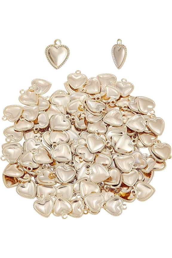 150Pcs Valentine Heart Charms 10mm Gold Heart Pendants Stainless Steel Heart Dangle Charms Tiny Heart Charms