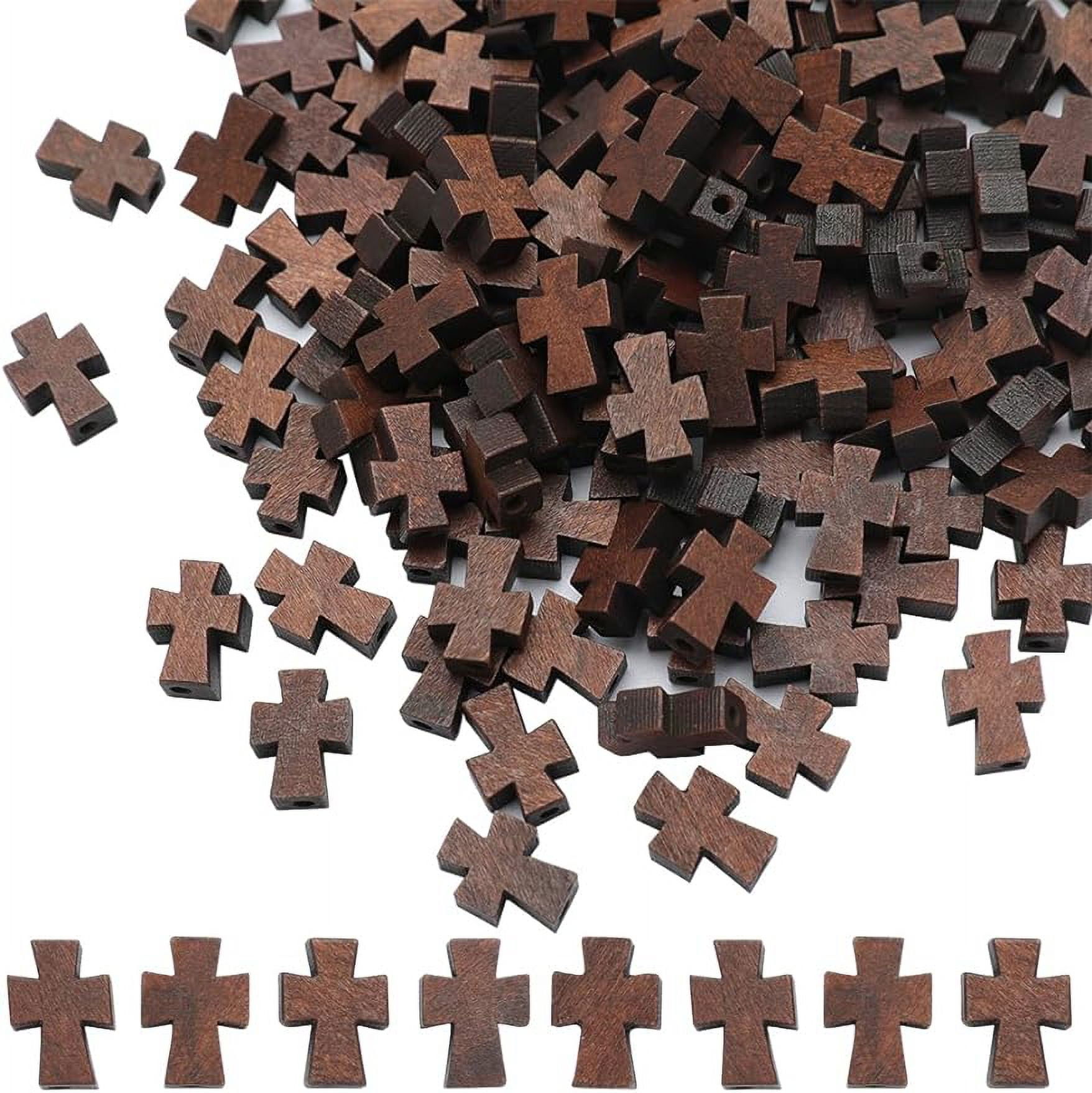 150Pcs Wood Cross Beads Bulk Wooden Cross Bead Natural Unfinished Wood
