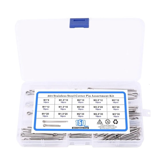 150Piece Locking Pins Set, Stainless Steel Cotter Pins Assortment for Mechanical