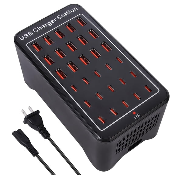 150W 30-Port USB Charging Station, 15 USB-A & 15 USB-C Fast Charging Hub for Multiple Devices, for Home, Office, School & Hotels