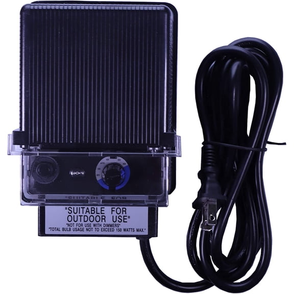 150W AC to 12V Dc LED & Halogen Low Voltage Landscape Lighting Transformer, 120V Input, Weatherproof Power PACK with Photocell Sensor - Black