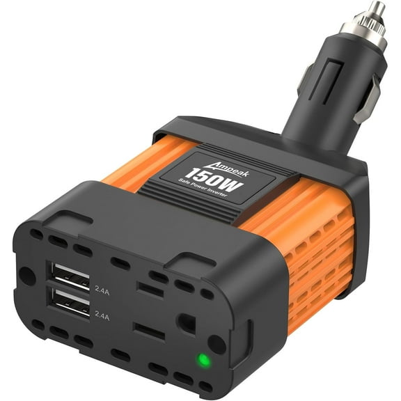 150W Car Power Inverter 12V DC to 120V AC Converter Plug in Adapter with 4.8A Dual USB Ports AC Outlet 11 Safe Protections Cigarette Lighter Adapter Car Laptop Phone Charger for Vehicles