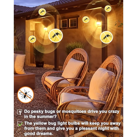 150W Equivalent Yellow LED Bug Light Bulbs Outside, A19 LED Yellow Bug Bulb Outdoor, 13W Amber Porch Light Bulb, E26 Base, Not-Dimmable, Ideal for Halloween, Patio, Deck, Backyard, 4 Pack