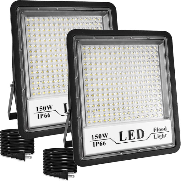 150W Flood Lights Outdoor, 12000LM Exterior LED Flood Light, IP66 Waterproof Security Light, 6500K Daylight White Floodlight