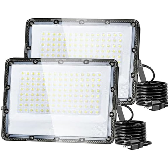 150W Flood Lights Outdoor, 22500lm Bright LED Work Light with Plug, 5000K Daylight White LED Flood Lighting, IP65 Waterproof Security Lights Floodlight for Yard Garage Stadium Playground 2 Pack