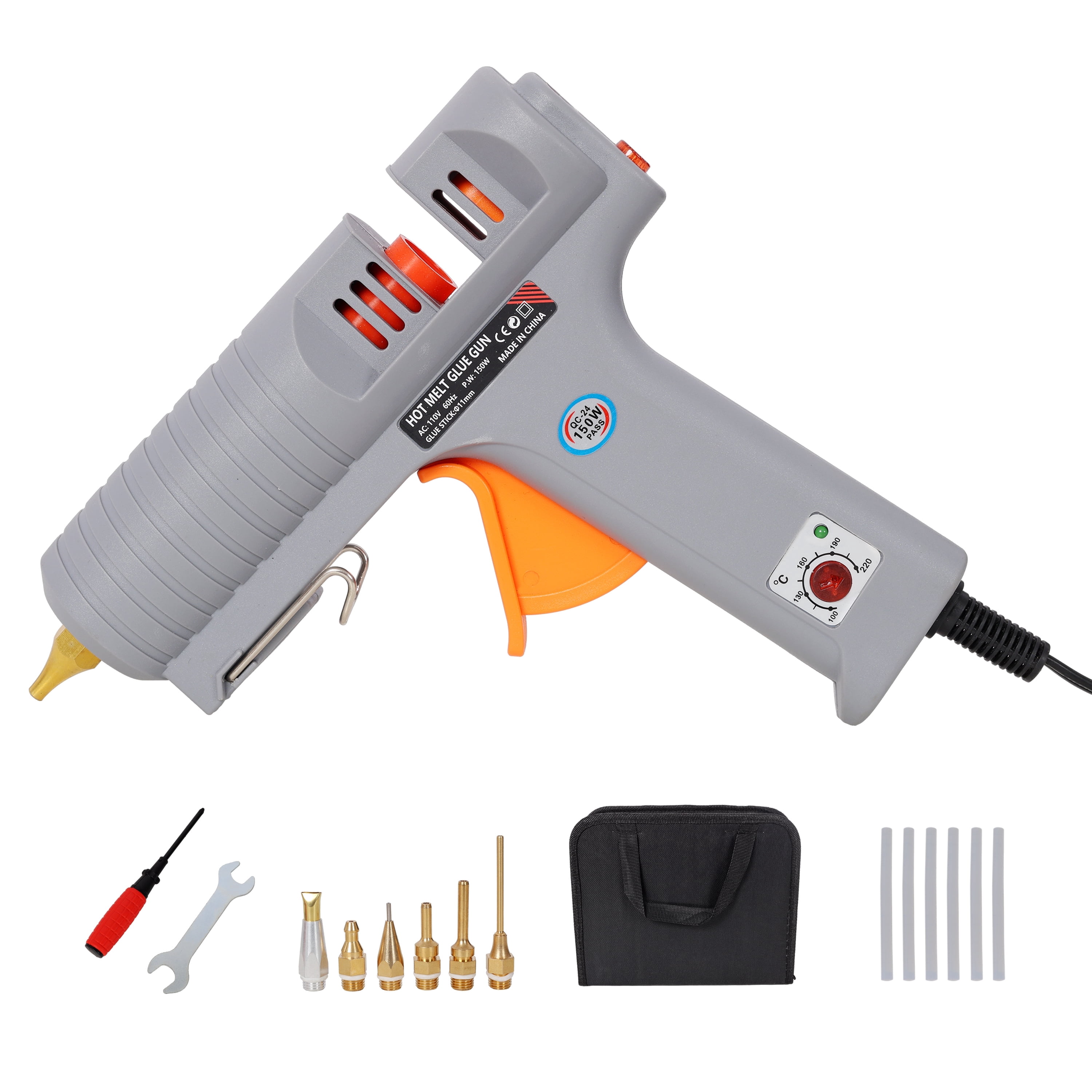 150W Full Size Hot Glue Gun Kit with 6 Copper Nozzles, Adjustable Temperature 212℉-428℉ Heavy Duty Hot Melt Glue Gun for DIY Crafts, Home Repair & Woodworking, with 6 Glue Sticks & Storage Bag