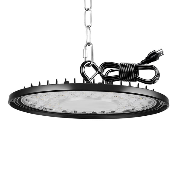 150W LED High Bay Light 25,500LM, 5000K Daylight UFO High Bay LED Shop Lights with Plug 5' Cable US Plug, IP65 Waterproof Lamp For Warehouse,Factory,Workshop,,Garage&Barn,Plug&Play,110-130V,UL