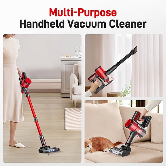 150W Lightweight Cordless Vacuum Cleaner - Ultra-Powerful 25KPA Suction, 6in1 Stick Design with Detachable Battery, Anti-Tangle, HEPA Filter for Pet Hair & Hard Floors, Rechargeable, Carpet