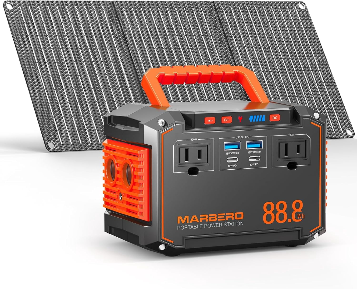 150W Peak Solar Generator with 30W Solar Panel 88.8Wh Camping Portable Power Station 110V Power Bank with AC Outlet(2*USB A, 2*USB C, 2*AC) for Outdoor Travel Home Emergency Blackout Hurricane