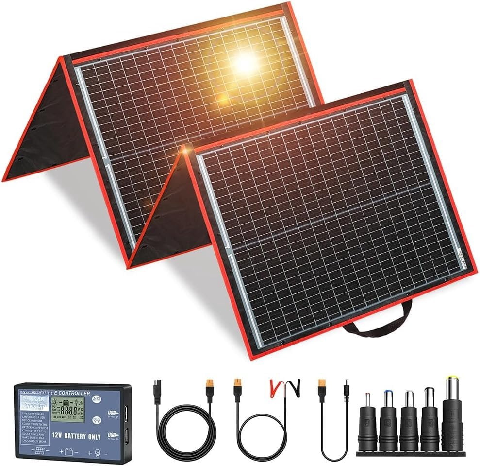 150W Portable Foldable Solar Panel Kit, Compact 21x20in Design 7.3lb with Standalone Controller and USB, Monocrystalline Charger for 12V , Power Stations, RV Camping  Use