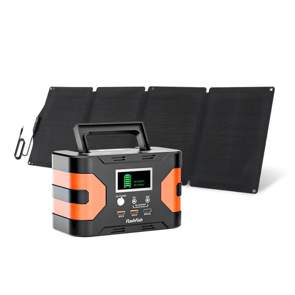 150W Portable Power Station with 60W Solar Panel - 166Wh Solar Generator with AC/USB/DC Outputs for Camping, Emergency, and Outdoor Use