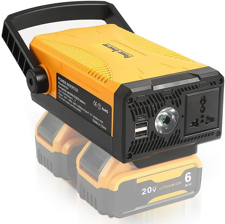 150W Power Inverter for De*walt 20V Battery, DC 20V to AC 110-120V Battery Inverter, Portable Power Station Generator, Charger Adapter Battery Powered Outlet with 2 USB Ports & 1 Type-C & 1 AC Outlet