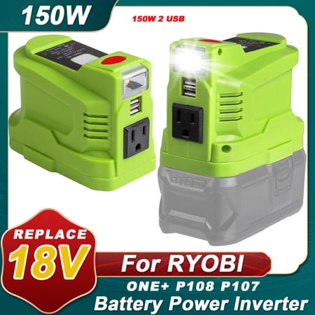 150W Power Supply Inverter for Ryobi 18V, TEPULAS DC 18V to AC 120V Power Inverter Generator, Power Source USB Phone Charger Adapter for Ryobi w/AC Outlet & LED Light (No Battery)