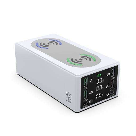 150W USB Charging Station Dual Wireless Charger 6 Port Type C QC3.0 PD 65W Fast Charger USB Phone Charger ,No More Cable Clutter