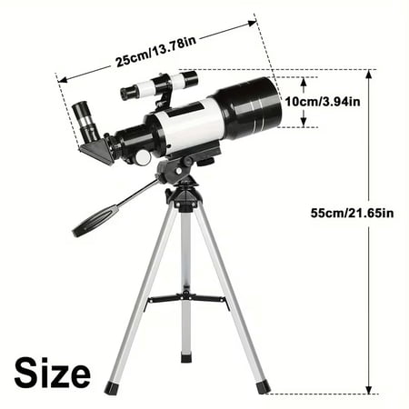 150X Portable Astronomical Telescope, 70mm aperture, with tripod and mobile phone stand, eyepiece, magnifying lens.