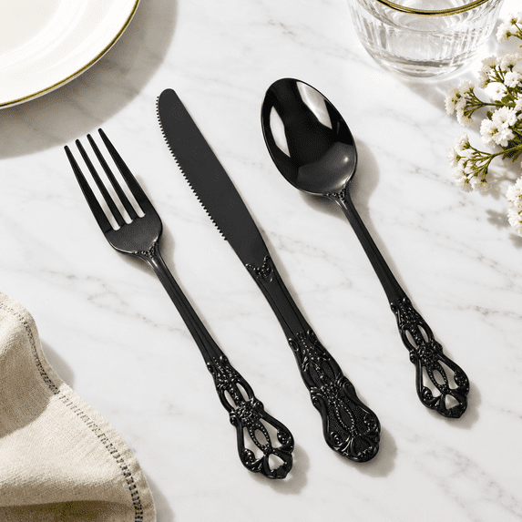 150black Plasticware Set Elegant For & Wedding - Walmart.com