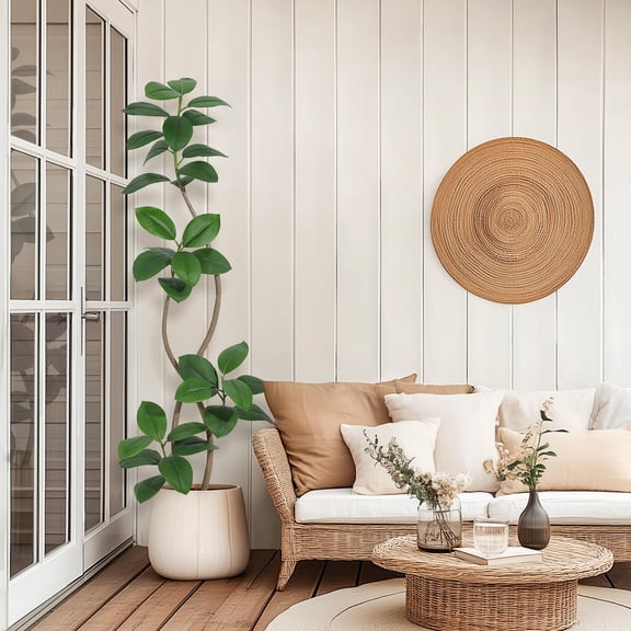 150cm/180cm/210cm Tropical Artificial Ficus Tree with Sphere Resin Planter & Stone,Large Fake Banyan Plants,Plastic Fiddle Fig Tree Branch,Faux Palm Plant For Home Garden Decor