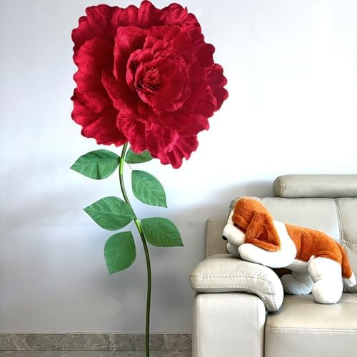 150cm/60in Giant Red Rose Huge Artificial Flowers Jumbo Rose Props Big Large Flower Props for Decoration Creative Gift for Wedding Anniversary Birthday Mother's Day