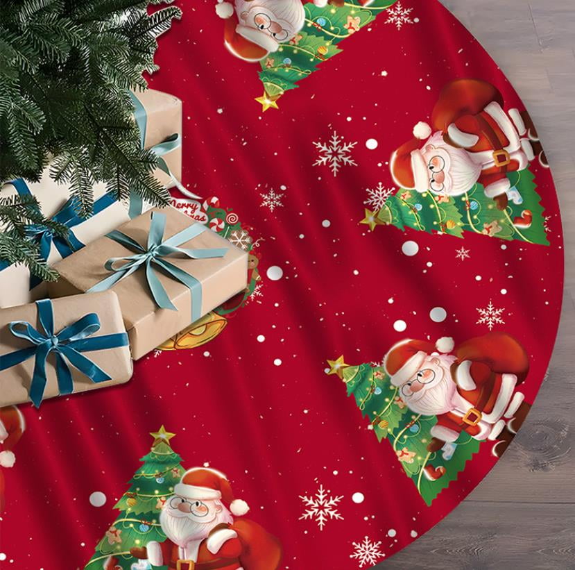48 Inch Christmas Tree Skirt – Snowflake Reindeer Red Xmas Mat, Rustic Holiday Decor For Indoor/Outdoor