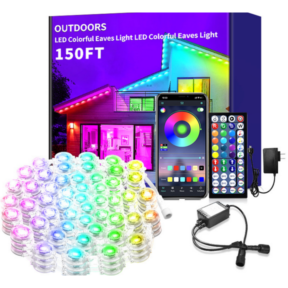 150ft Permanent Outdoor Light,RGB Eaves Lights with App Control Remote,DIY IP67Waterproof Under Eave Lighting,Outside led Lights for House,Party,Christmas Decorations