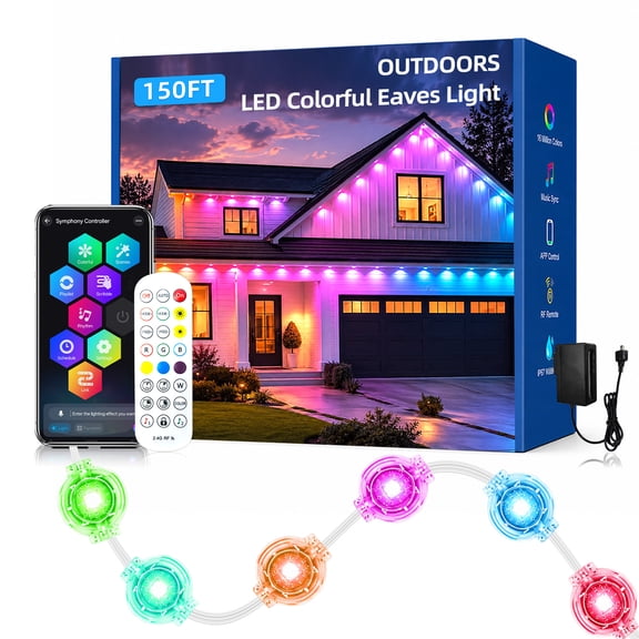 150ft Permanent Outdoor Lights 45 Lights Outdoor Plug-in APP & Remote Control IP67 Waterproof RGB Color Changing LED String Light for House Patio Halloween Christmas Decor