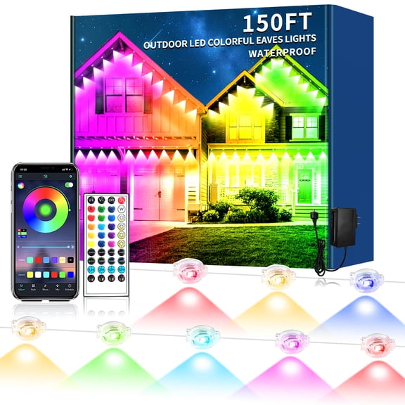150ft RGB Eaves Lights, IP67 Waterproof Outdoor Eave Lighting with DIY Scene Modes, Decorative String Lights for House, Garden, Party Decoration