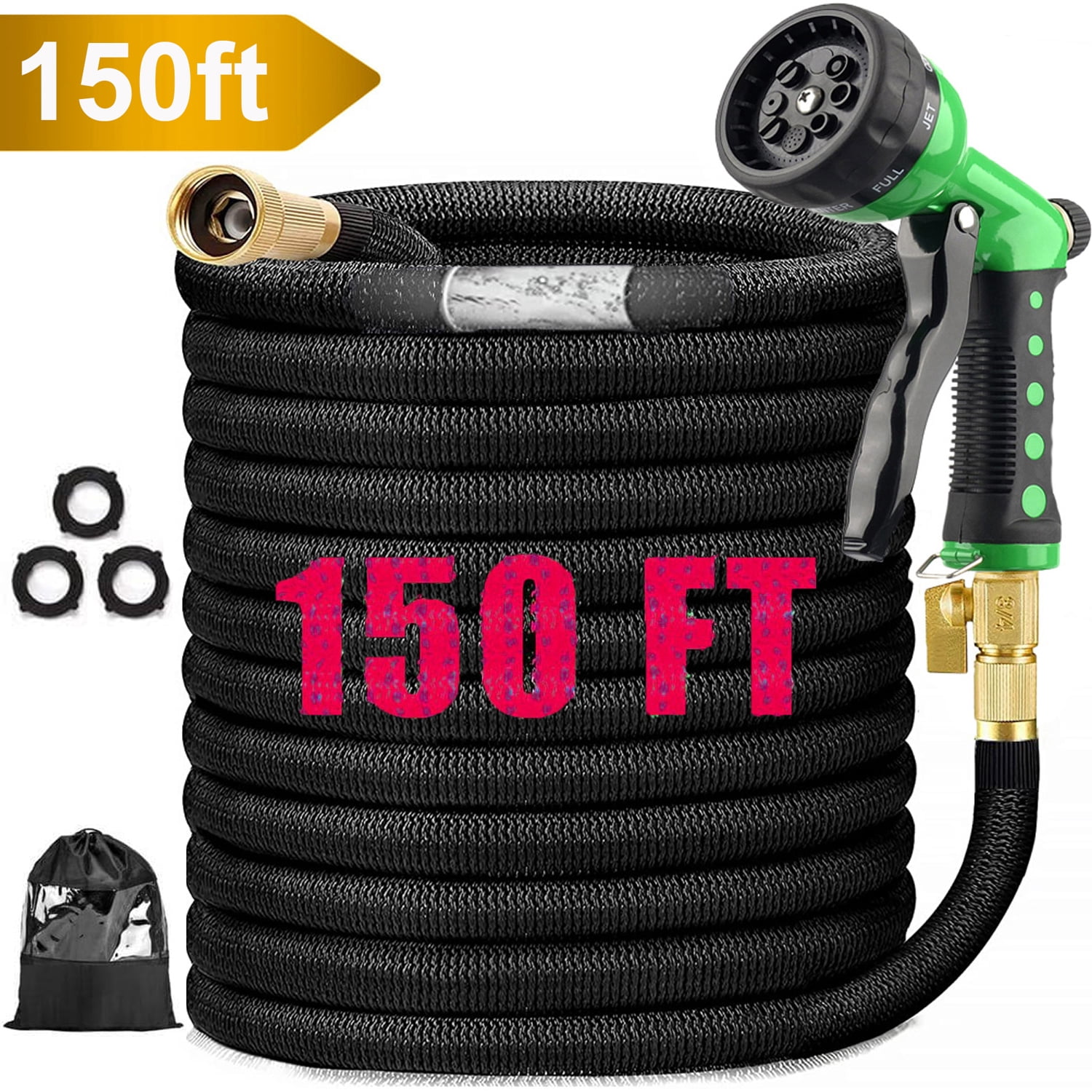 100ft Upgraded Expandable Garden Hose Set, Extra Strength Fabric Triple  Layer Latex Core, 3/4 Solid Brass Fittings, 8 Function Spray Nozzle with  Storage Bag, Premium No-Kink Flexible Water Hose 