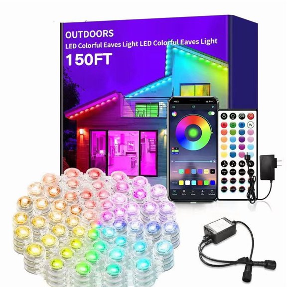 150ft Waterproof Permanent Outdoor RGB IC Lights String, Gradient Square Eave Lights App & Remote Control Lights with Music Sync, DIY Scene Modes for House Eaves, Christmas, Halloween