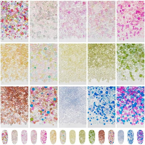 150g/15 Bags Glass Beads 0.4~3mm Micro Beads No Hole Glass Beads Tiny Beads Set Droplet Micro Beads Round Beads for Resin Crafting Nail Patch Decor - 15 Colors for DIY