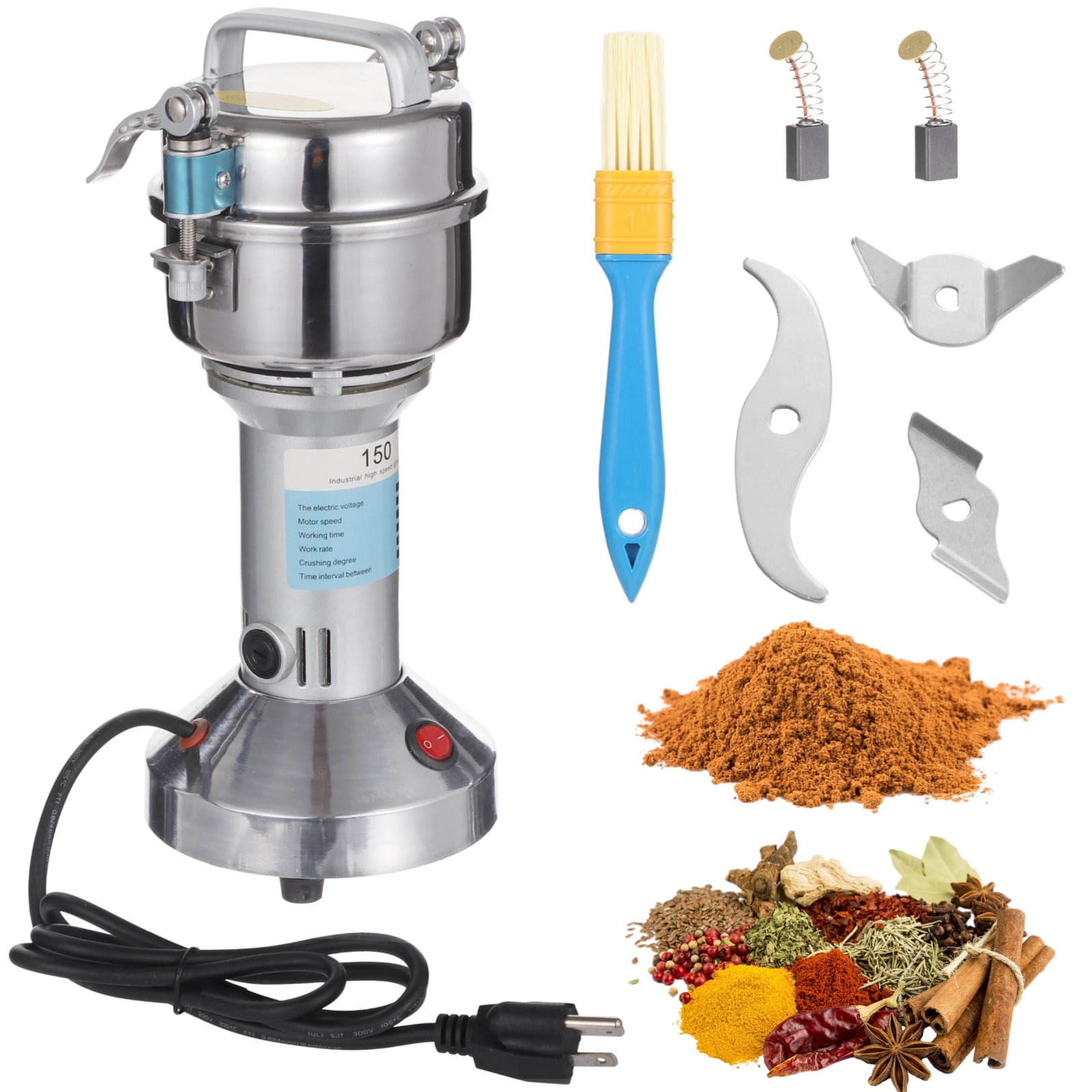 150g Electric Grain Mill Grinder, 750W Stainless Steel Dry Cutter ...
