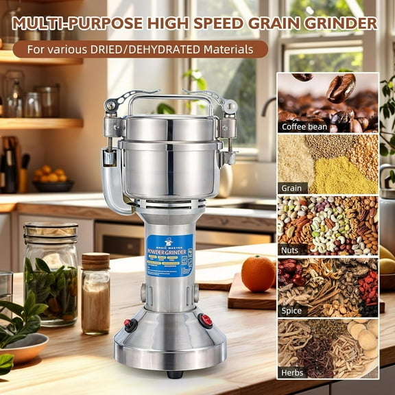 150g Electric Grain Mill Grinder - 800W High Speed Commercial Spice Grinder - Stainless Steel Dry Machine for Flour, Wheat, Nut, Corn, Rice, Pepper, Herbs, Coffee Beans - Upright, 110V