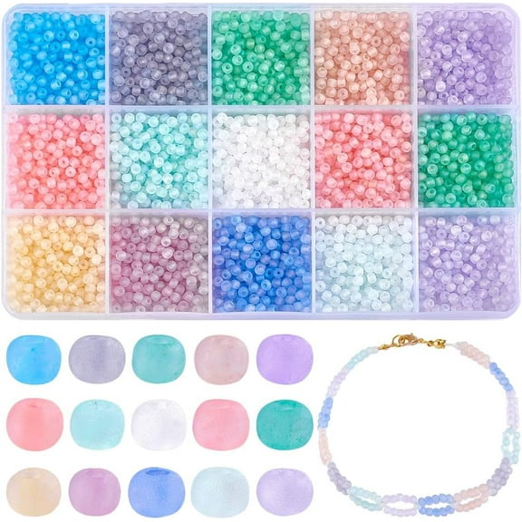 150g Glass Seed Beads 15 Colors 3mm Loose Seed Beads Kit Friendship Waist Beads Transparent Frosted Crystal Beads for Spring Summer Necklace Bracelet Earring Jewelry Making 1 Box