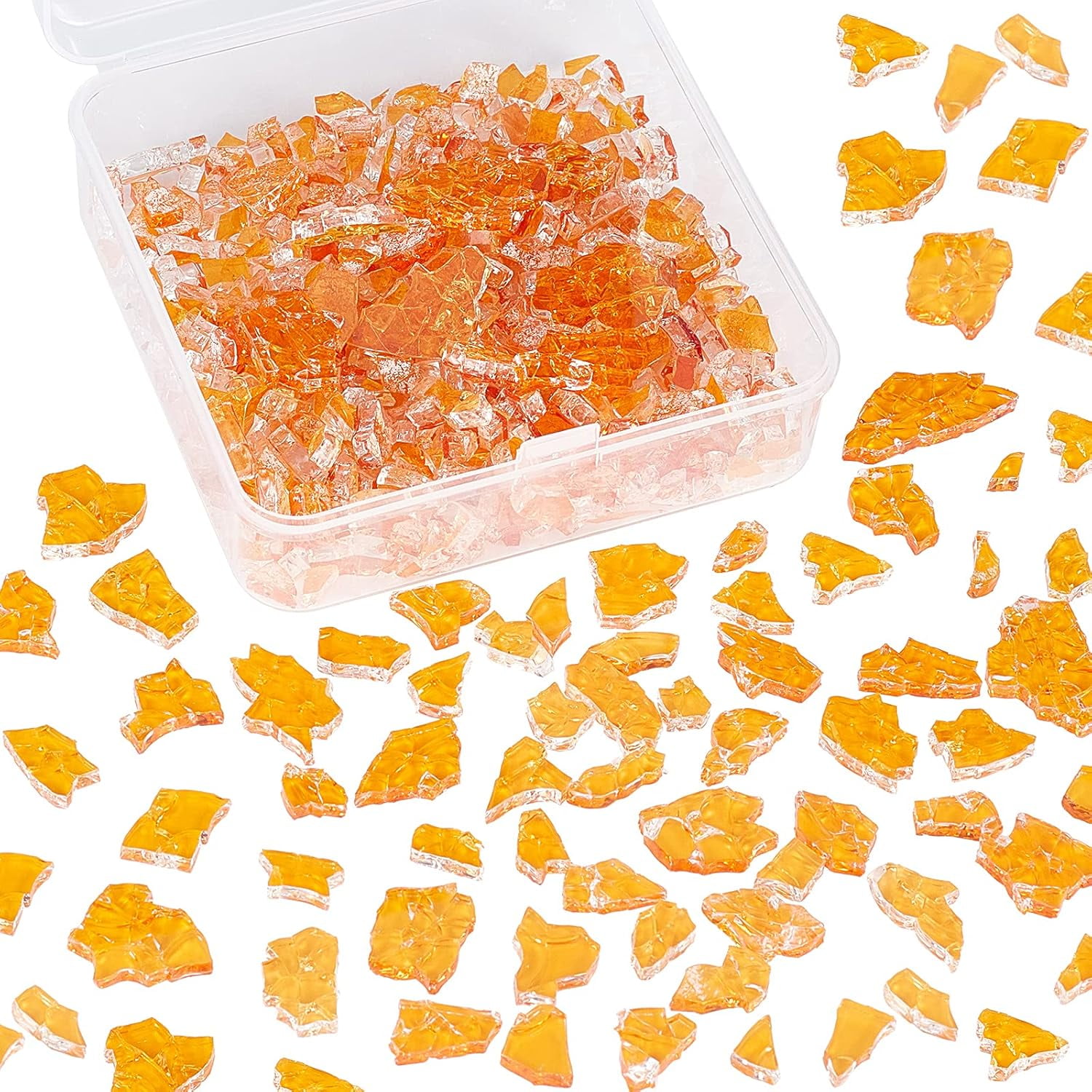 150g Ice Crack Mosaic Tiles Crystal Mosaic Glass Pieces Glass Fragments for DIY Crafts Plates Picture Frames Flowerpots Handmade Home Decoration - Orange