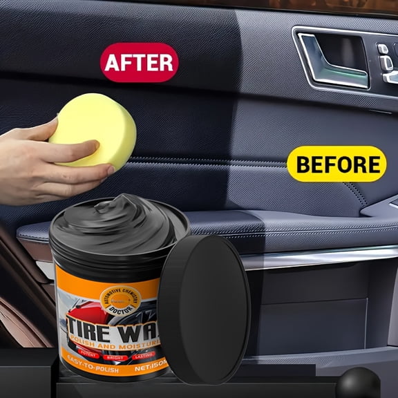 150g Professional Automotive Interior Polishing Paste, Black Tire Gloss Wax Kit, Plastic/Leather Repair & Restoration Cream for Glossy Finish