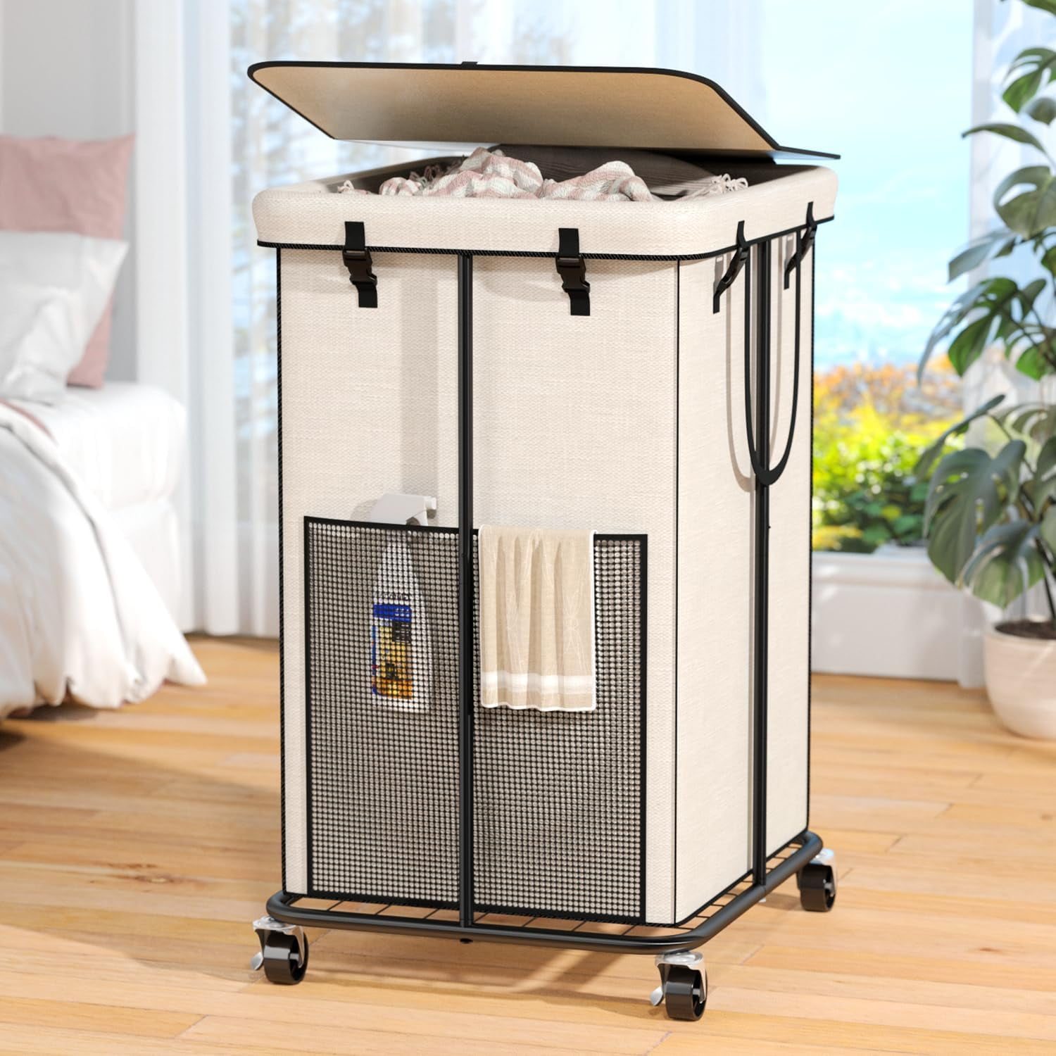 150l Laundry Hamper with Lid, Rolling Laundry Basket with Wheels, Large ...