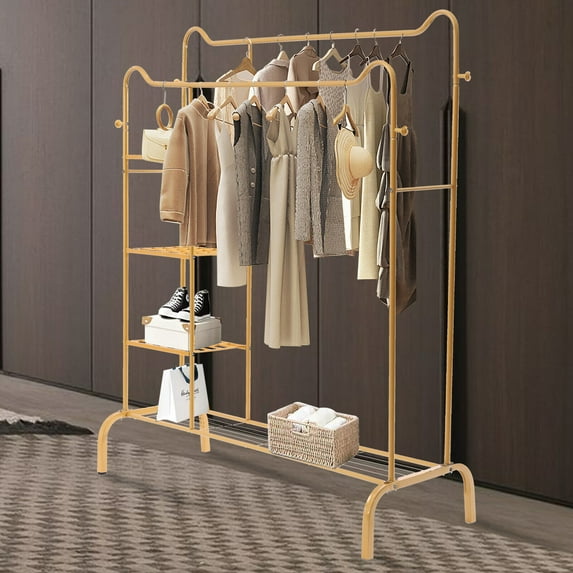 150lbs Heavy Duty Metal Garment Rack Closet Organizer Clothes Hanger Shoes Storage 2 Bar Metal Pipe Clothing Racks Shelf