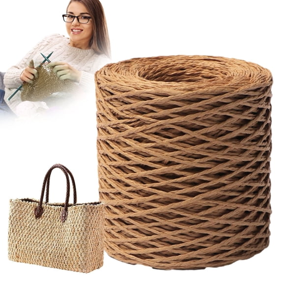 150m Natural Raffia Yarn - Brown Paper Ribbon Spool for Crocheting, Beach Bags, Gift Wrapping, or DIY Craft Projects
