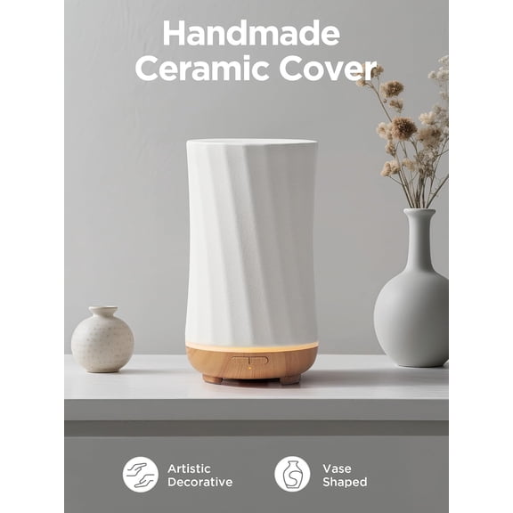 150ml Ceramic Oil Diffuser, Handcrafted Stone Essential Oil Diffuser Aromatherapy Diffusers Ultrasonic Cool Mist Humidifier Vaporizor with 2 Mist Modes for Room Home, White Twist Ceramic