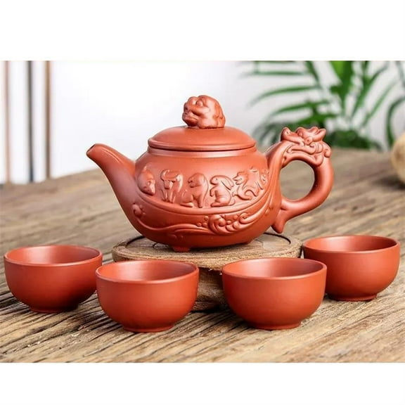 150ml Chinese Kung Fu Set Ceramic Teapots With 4 Tea Cup Sets Handmade Zodiac Yixing Zisha Tea Pot