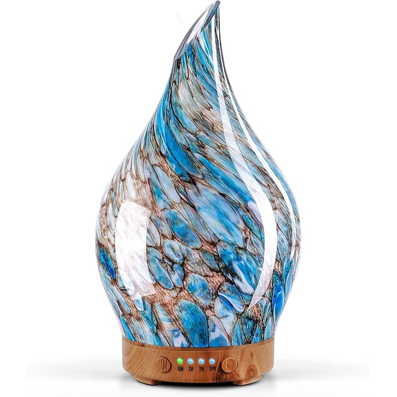 150ml Glass Essential Oil Diffuser Aromatherapy Ultrasonic l Mist 6 Running Hours Waterless Auto-Off Air Diffusers for Sleeping,Yoga,Office Working Spa and Rest (Light Blue)