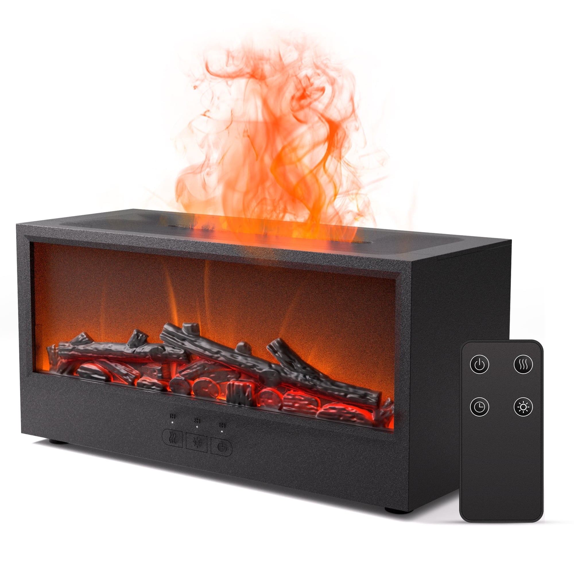 150ml Ultrasonic Aroma Humidifier & Essential Oil Diffuser with Remote Control, 7-Color Flame Effect, for Home Bedroom Office Black